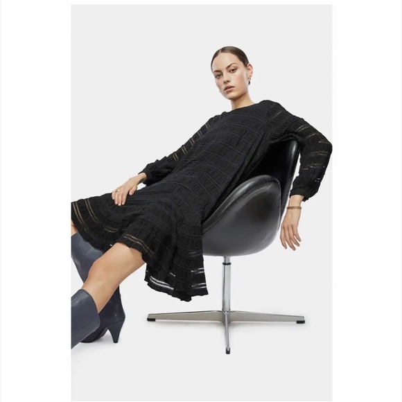 NWT Anine Bing Viola Lattice-Trimmed Plissé Stretch-knit Dress In Black - Medium - Picture 15 of 16